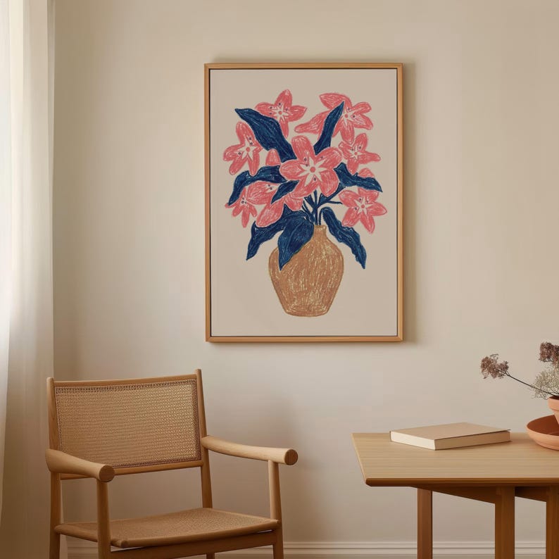 Pink Floral Art Print, Modern Still Life Flower Painting in Vase - Etsy