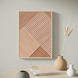Cartel de rayas, arte de pared geométrico, impresiones de terracota, arte de pared imprimible, cartel abstracto moderno, arte de líneas, impresión descargable, cartel minimalista imagen 2