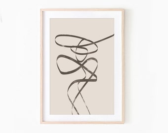 Beige Abstract Line Art Print, Minimalist Scandinavian Wall Decor (Digital Download)