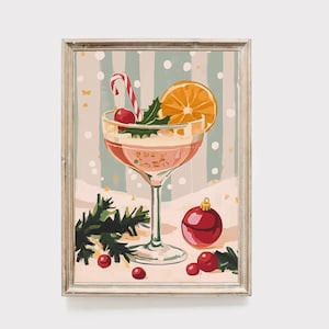 Vakantiecocktailkunstprint, decoratie kerstbar (digitale download)