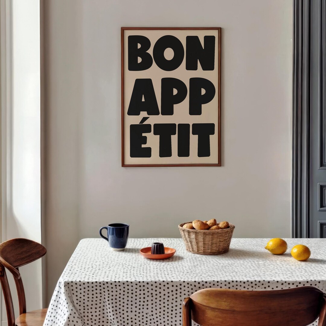 set of 2 bon appetit prints, retro cooking prints,... Bon Appetit Art Print, Retro Minimalist Kitchen Quote Wall Decor - Etsy