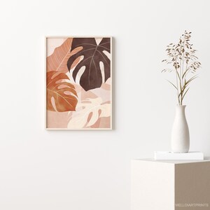 Monstera Wall Art, Girl Room, Gift for Mom, Leaf Digital Print, Abstract Gallery, Terracotta Art, Mid Century, Modern Art Print, Boho Art image 4