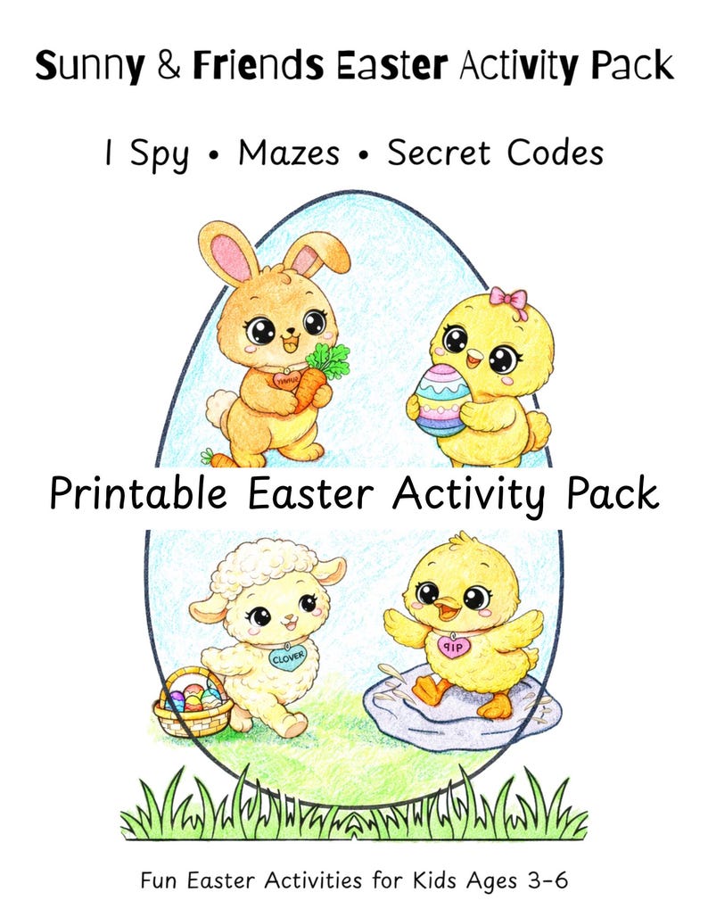 Printable Easter Activity Pack for Kids, I Spy, Mazes, Secret Messages ...