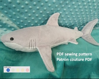 Patron PDF Requin Blanc en peluche réaliste Rocky White Shark plush pattern realistic