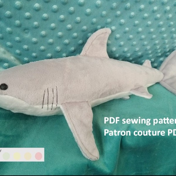 Patron PDF Requin Blanc en peluche réaliste Rocky White Shark plush pattern realistic