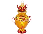 Russian Samovar - Mouth blown hand painted glass figurine - Christmas ornament