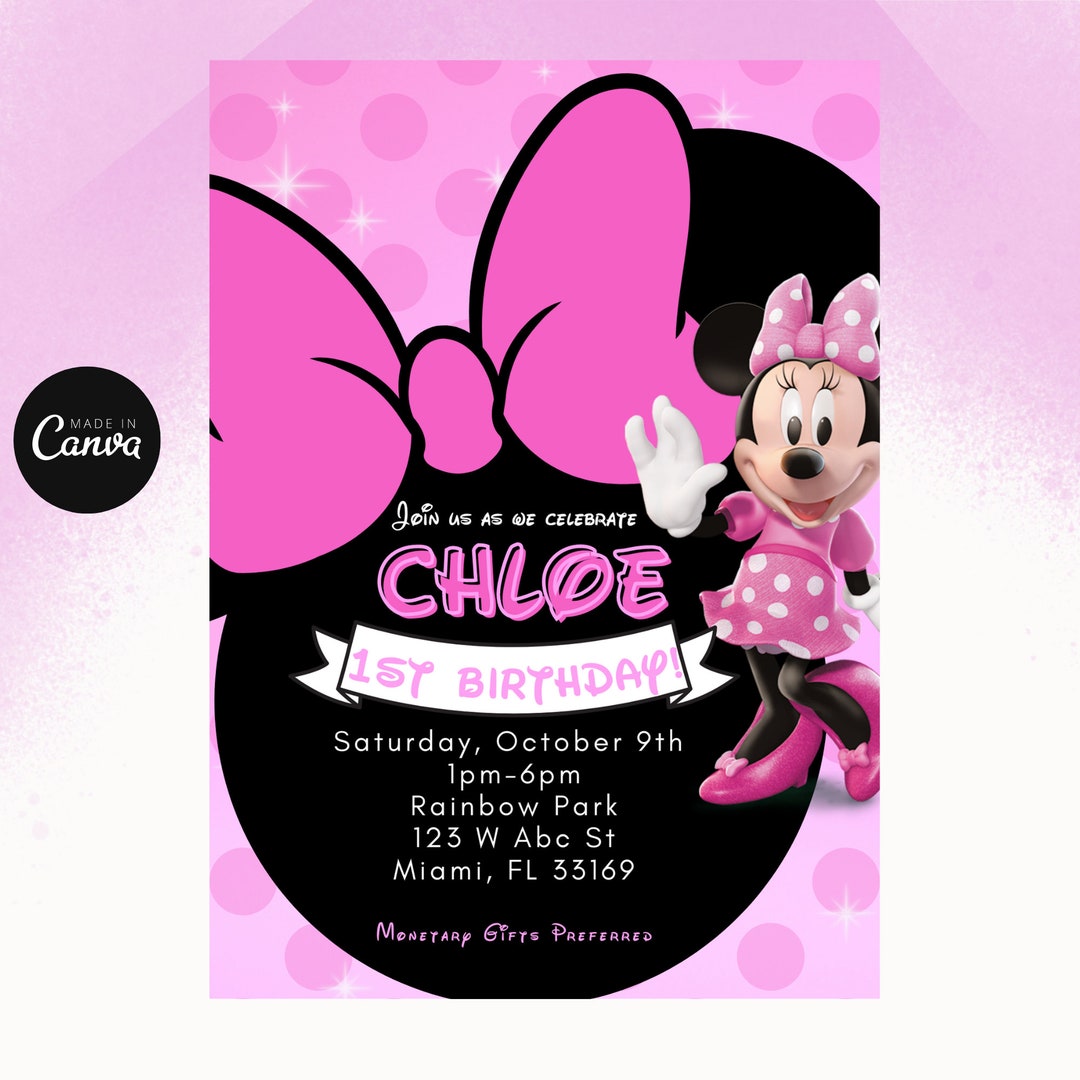 Minnie Mouse Birthday Invitation Minnie Mouse Video Etsy