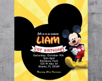 Invitación de primer cumpleaños de Mickey Mouse: Plantilla de invitación electrónica editable