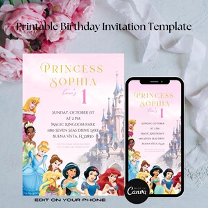 Princess Birthday Invitation, Girl editable invite template, castle printable invitation, Once Upon a time royal party, instant download