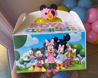 Caja de Mickey Mouse Clubhouse, decoración para fiesta de primer cumpleaños, temática de Mickey y sus amigos: Minnie Mouse, Daisy, el Pato Donald y Goofy.