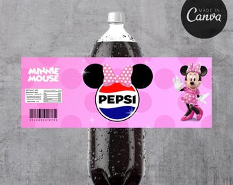 Minnie Maus Geburtstagsparty Flaschenetikett Minnie Rosa 2L Flasche Etikett Bedruckbare Dekoration