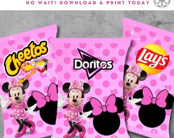 Minnie Mouse chips, chip bag instant download, Ready to use Minnie Mouse chip bag,