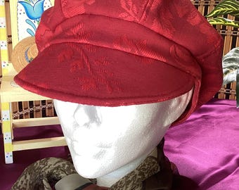 Newsboy Cap, Unisex - Red embroidered damask - 29.99    #133