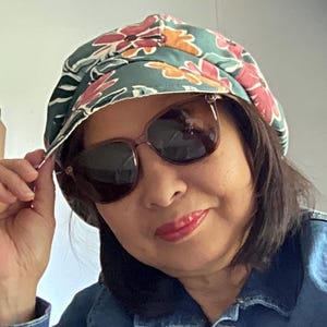 Ladies Newsboy Cap - Reversible - Florals in Green Canvas - 29.99