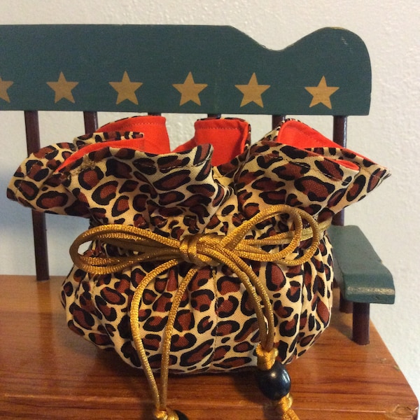 Drawstring Travel Jewelry Pouch - Leopard Print with Orange lining - 12.99 w/ FREE GIFT