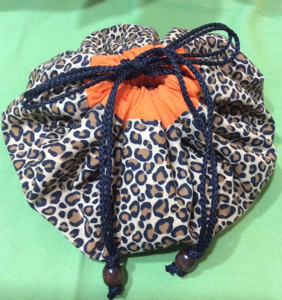 Lay-Flat Make-Up Double Drawstring Bag - Brown Le… - image 1