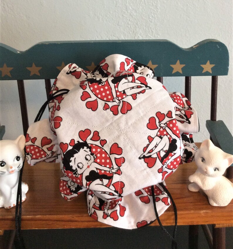 Drawstring Travel Jewelry Pouch Betty Boop and Hearts w FREE Face Mask