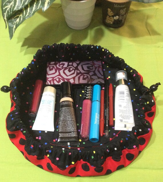 Lay-Flat Make-Up Double Drawstring Bag - Brown Le… - image 3