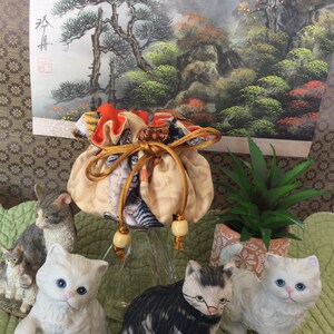 Travel Jewelry and Cosmetic Double Drawstring Pouch - Triplet Cats - 14.99 W/ FREE GIFT