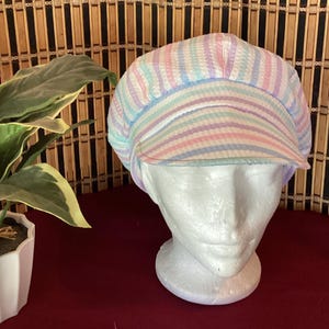 Newsboy Cap, Unisex - Pastel Stripes Seersucker - 29.99