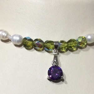 Rice Pearl and Purple CZ Choker Necklace - 12.99