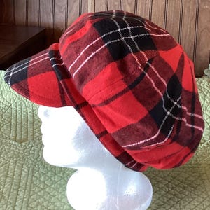 Newsboy Cap - Red and Black Plaid Fleece - 29.99