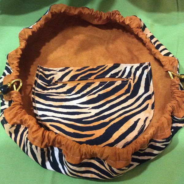 Lay-Flat Make-up Double Drawstring bag - Black & Yellow Gold  Zebra - 17.99
