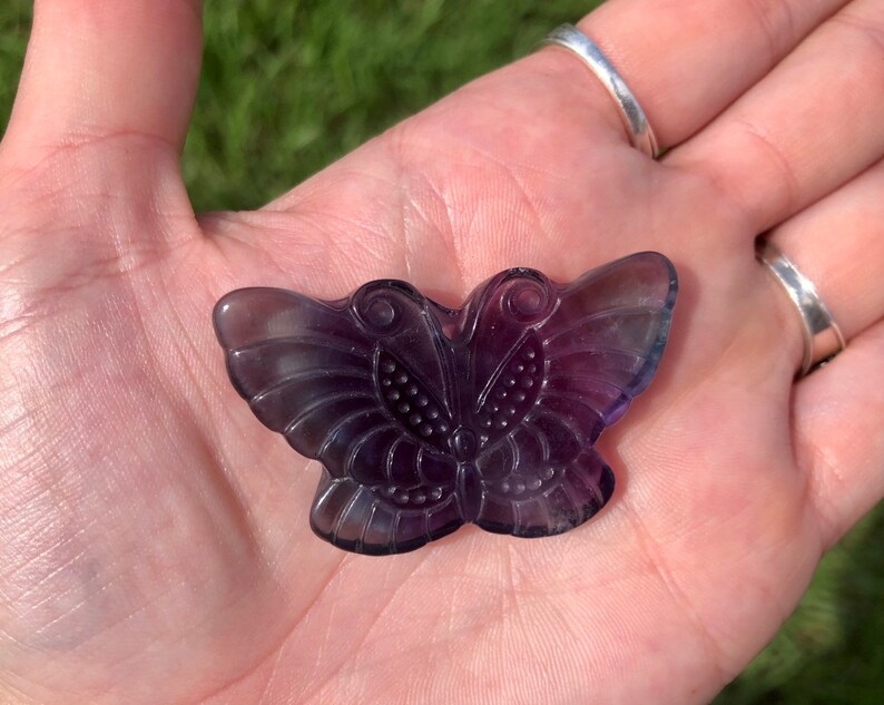2 Flourite Butterfly Crystal Carving
