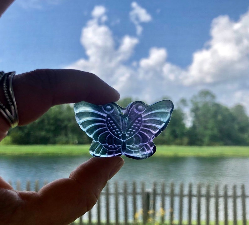 2 Flourite Butterfly Crystal Carving