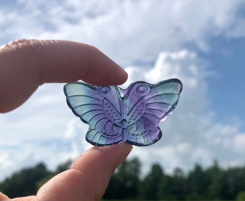 2 Flourite Butterfly Crystal Carving