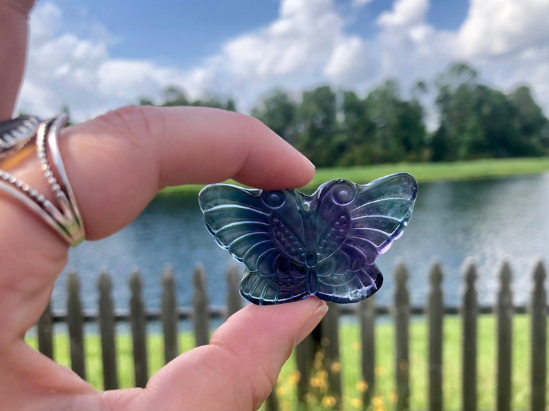 2 Flourite Butterfly Crystal Carving