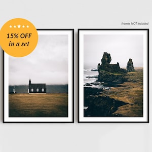 Nordic Landscape Photography Gallery Wall Set of 2 Fine Art Prints, Rustic Home Decor, Iceland Prints, Icelandic Travel Decor Gifts image 1