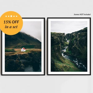 Nordic Decor Nature Photography Prints, Gallery Wall Set of Two Prints, Bedroom Wall Art Over The Bed, Iceland Art