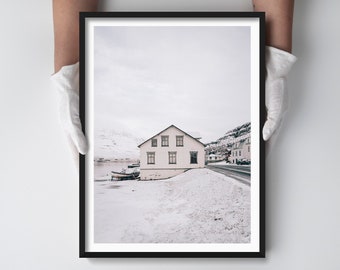 Hygge Decor - Scandinavian White House in Iceland Photography Wall Art Print