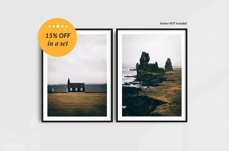 Nordic Landscape Photography Gallery Wall Set of 2 Fine Art Prints, Rustic Home Decor, Iceland Prints, Icelandic Travel Decor Gifts image 1