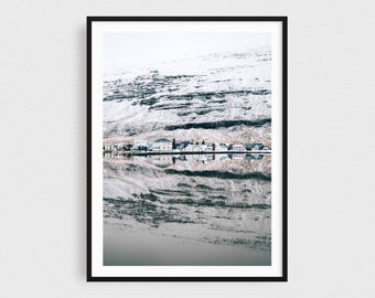Minimalist Scandinavian Art Print, Photography Prints, Mountain Wall Art, Ocean, Sea, Winter, Coastal Decor