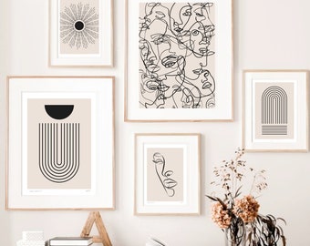 Boho Abstract Line Art Prints Set, Mid Century Modern Decor (Digital Download)
