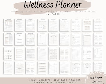 Mental Health Journal, Anxiety Mood Tracker, Printable Wellness Planner, Self Care Journal, Therapy Worksheet, Digital Template PDF