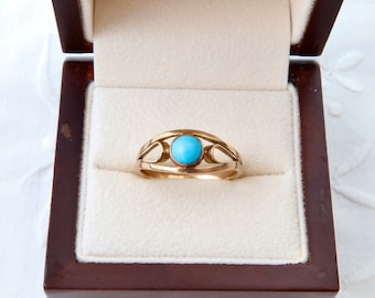 Gold ring with turquoise, 585 14k gold, Blue turquoise ring, Vintage women's gold ring