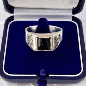 Men&#39;s silver ring black onyx, Silver signet ring black stone, Square signet ring, Vintage silver ring for men