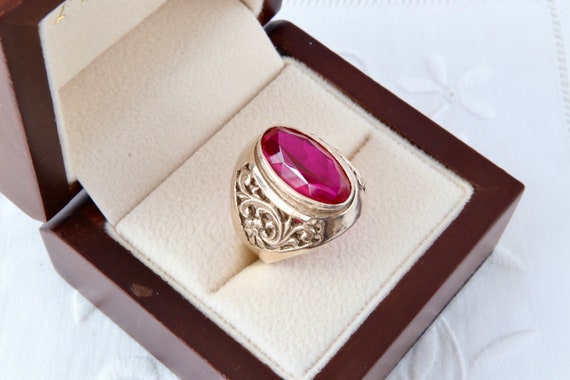 Gold ring with ruby, Vintage silver ring with gol… - image 3