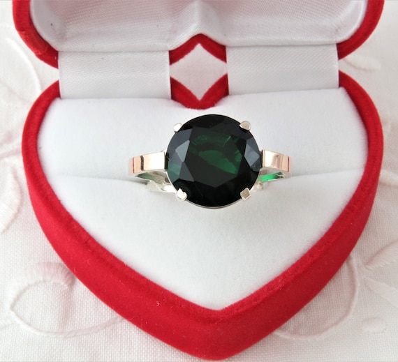 Emerald Ring, Large Ring Artificial Emerald, Silve