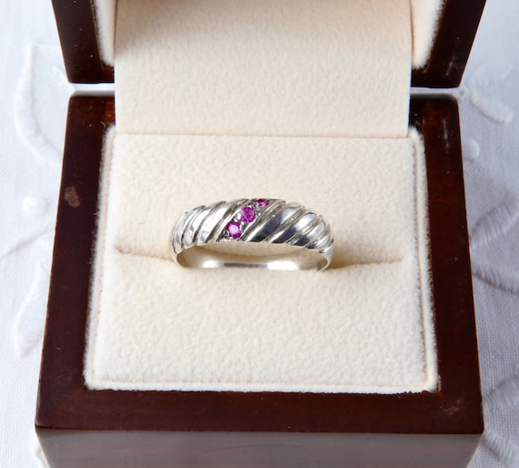 Sterling silver ruby ring, Thin solid stripe ring… - image 3