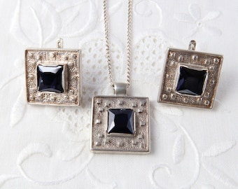 Sterling silver earrings with black onyx, Silver necklace, Square earrings, Vintage Soviet silver jewelry art deco style