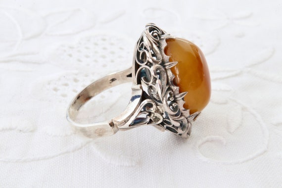 Sterling silver ring with natural amber, Filigree… - image 7