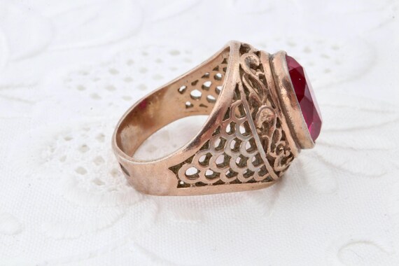 Silver ring red ruby, Vintage Soviet 875 silver r… - image 7