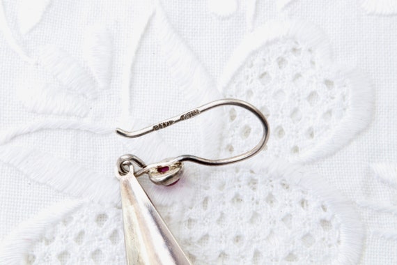 Sterling silver ruby earrings, Long triangular ea… - image 8