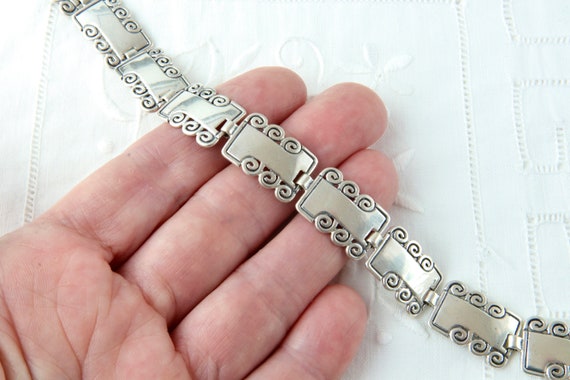 Sterling silver wide bracelet, Rectangular links … - image 3