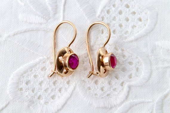Soviet gold earrings with ruby, Red ruby earrings… - image 4