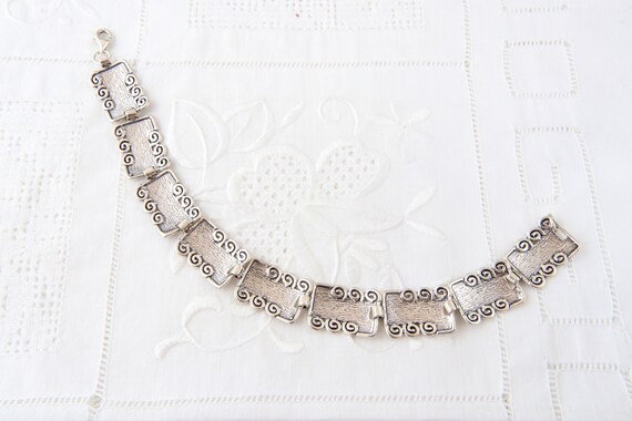 Sterling silver wide bracelet, Rectangular links … - image 6